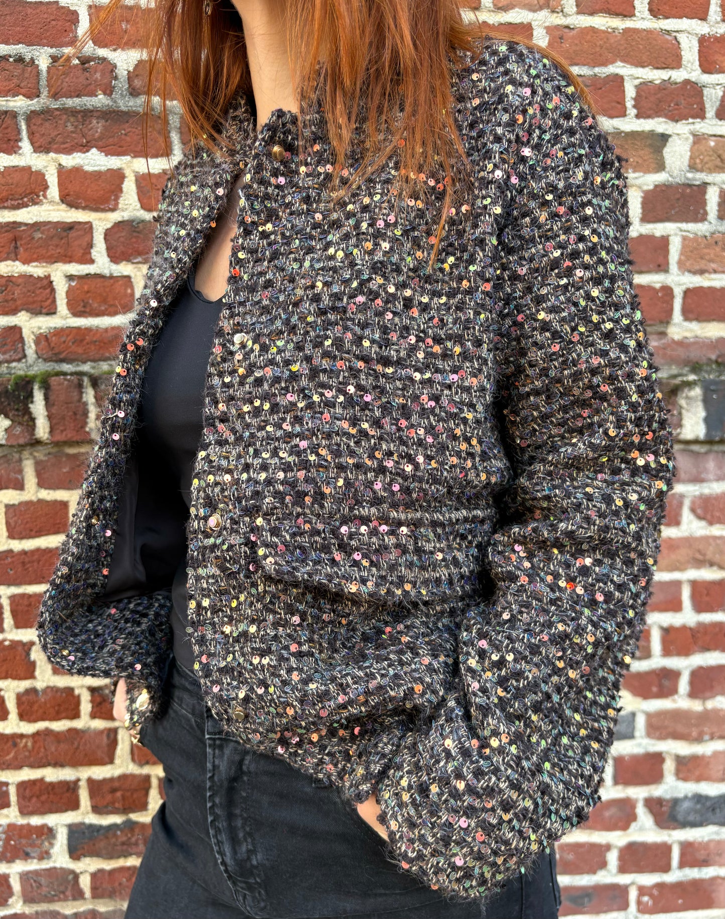 Bomber en tweed à sequins