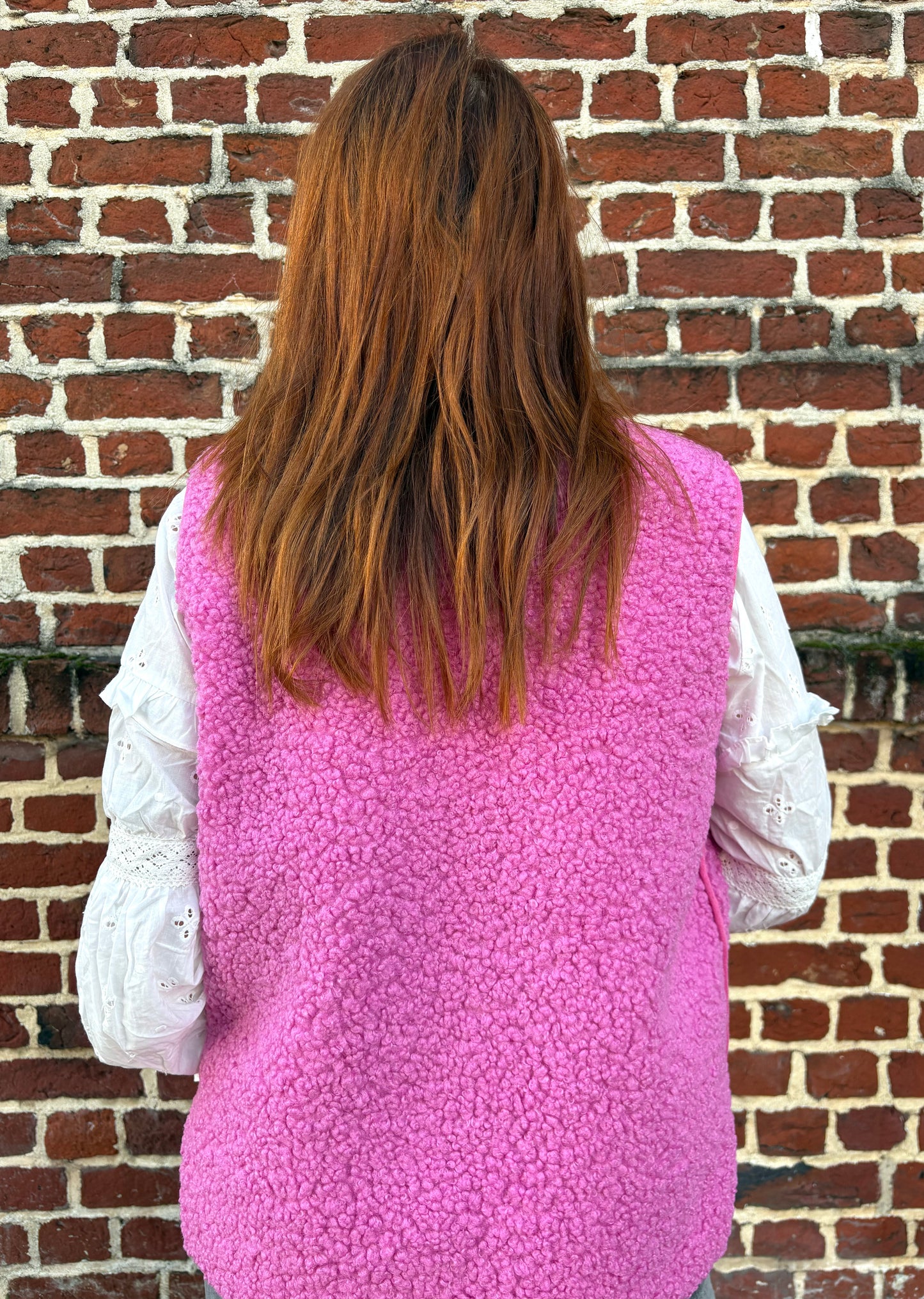 Veste zippée en moumoute rose