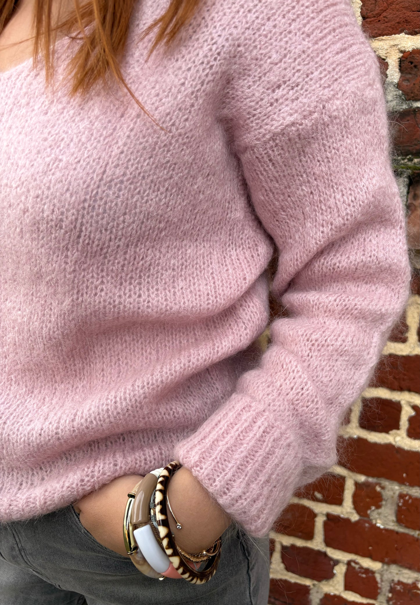 Pull en alpaga rose clair