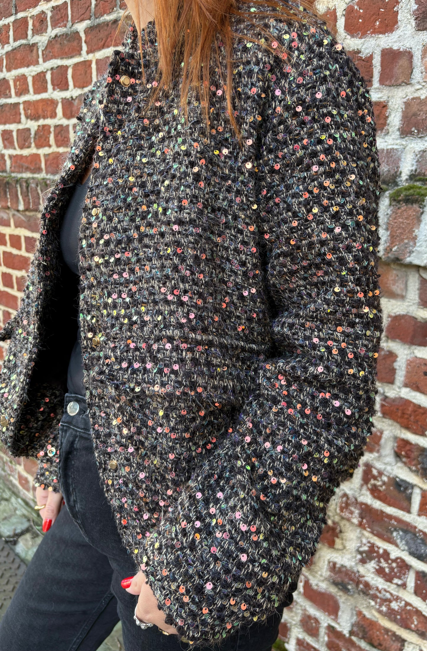 Bomber en tweed à sequins