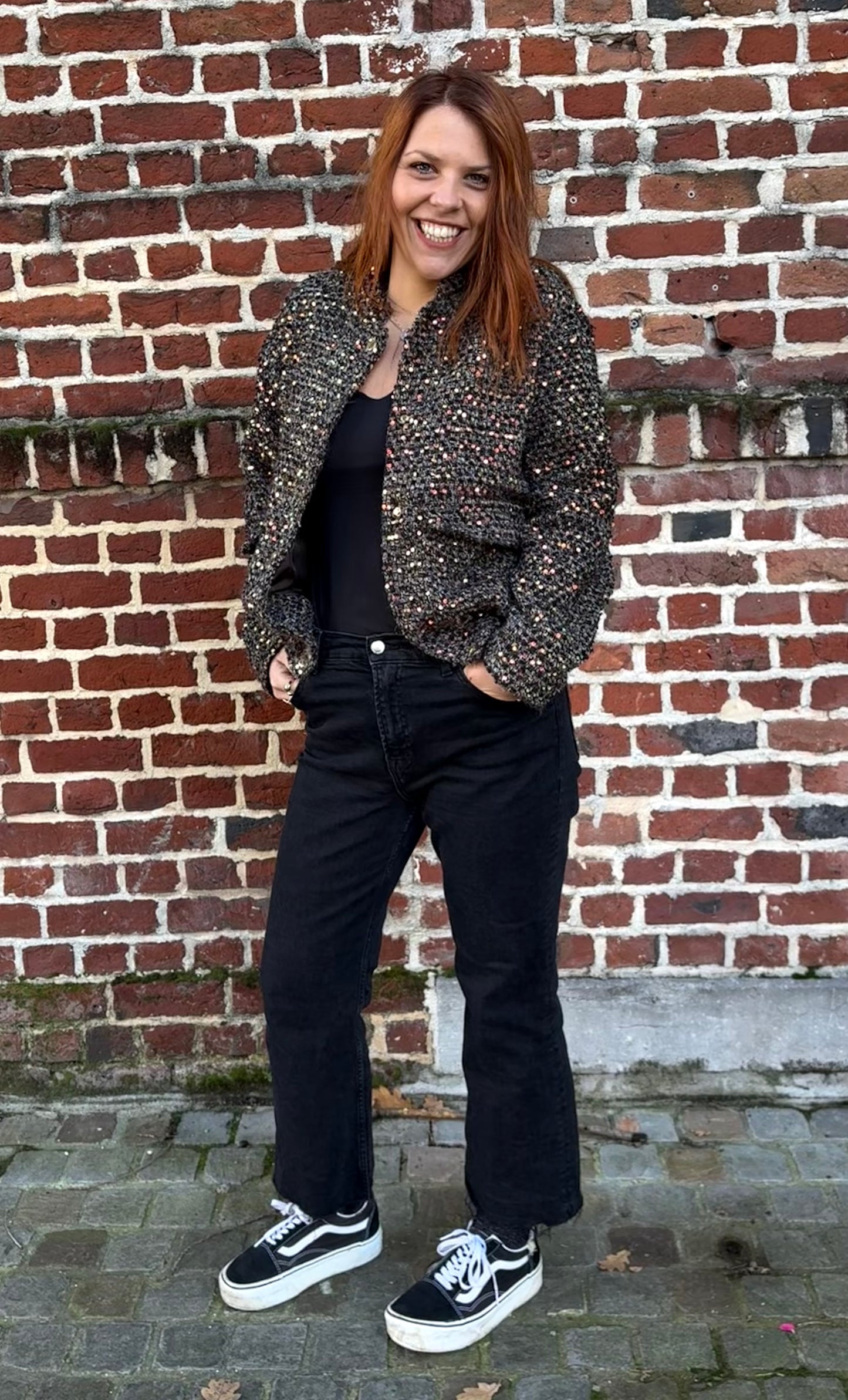 Bomber en tweed à sequins