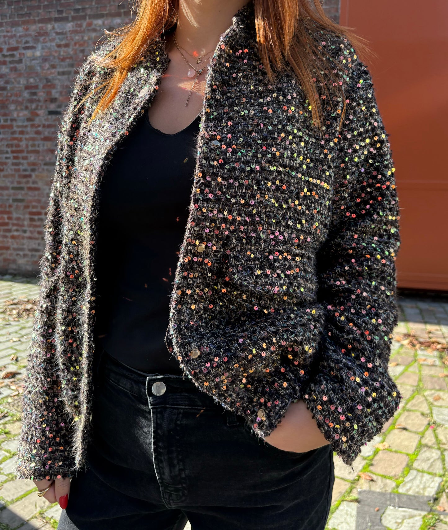 Bomber en tweed à sequins