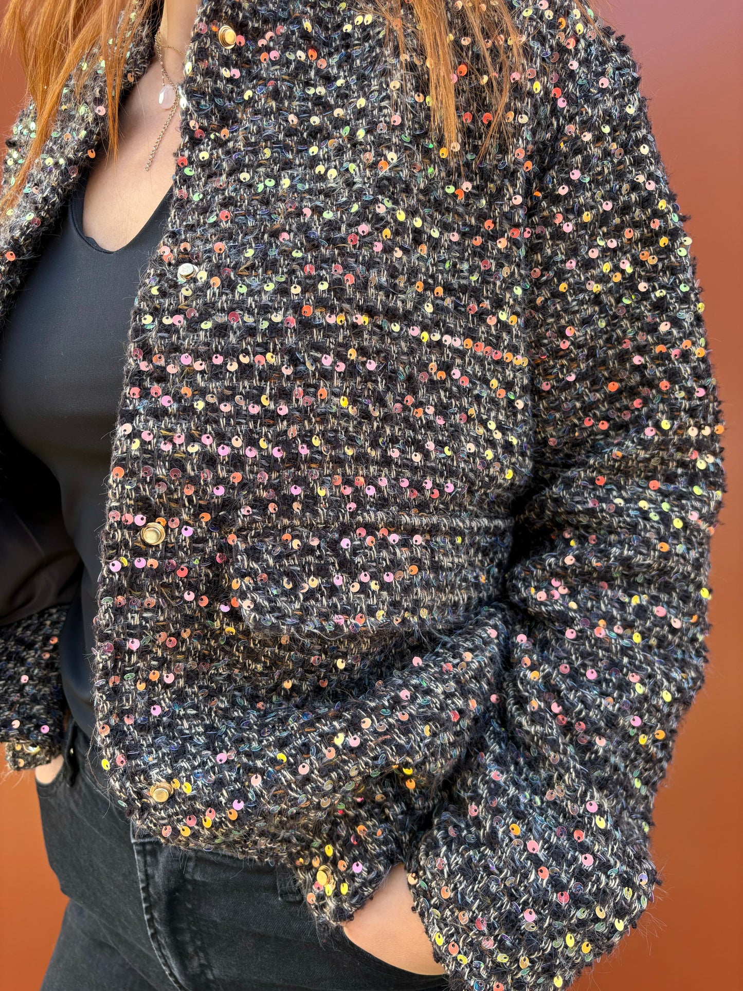 Bomber en tweed à sequins