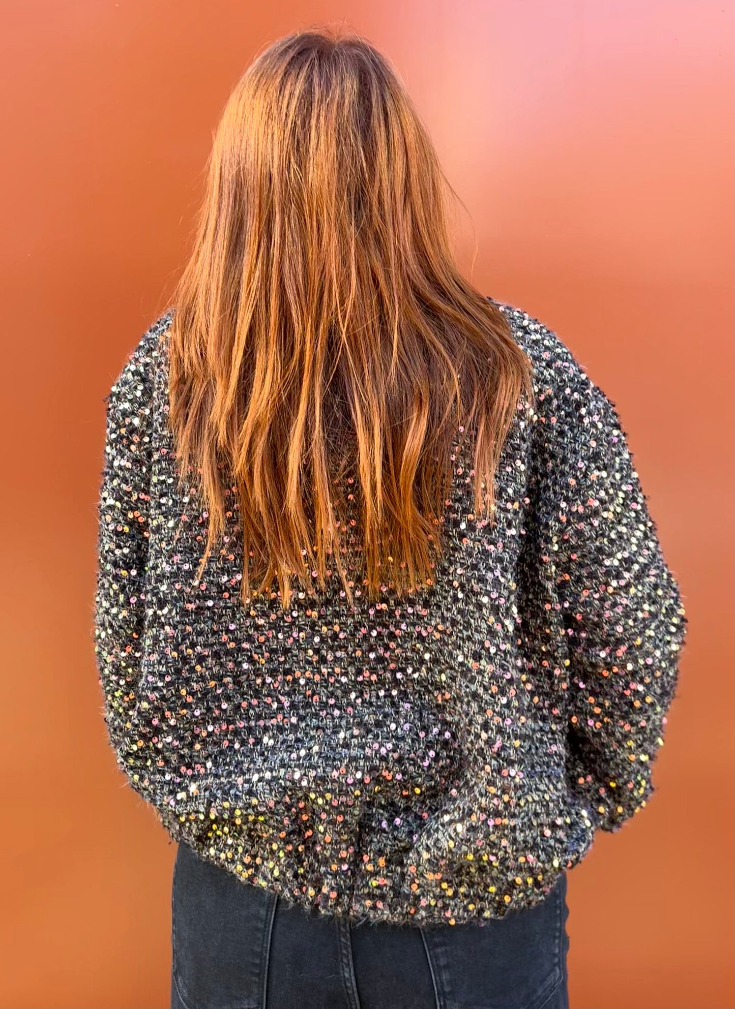 Bomber en tweed à sequins