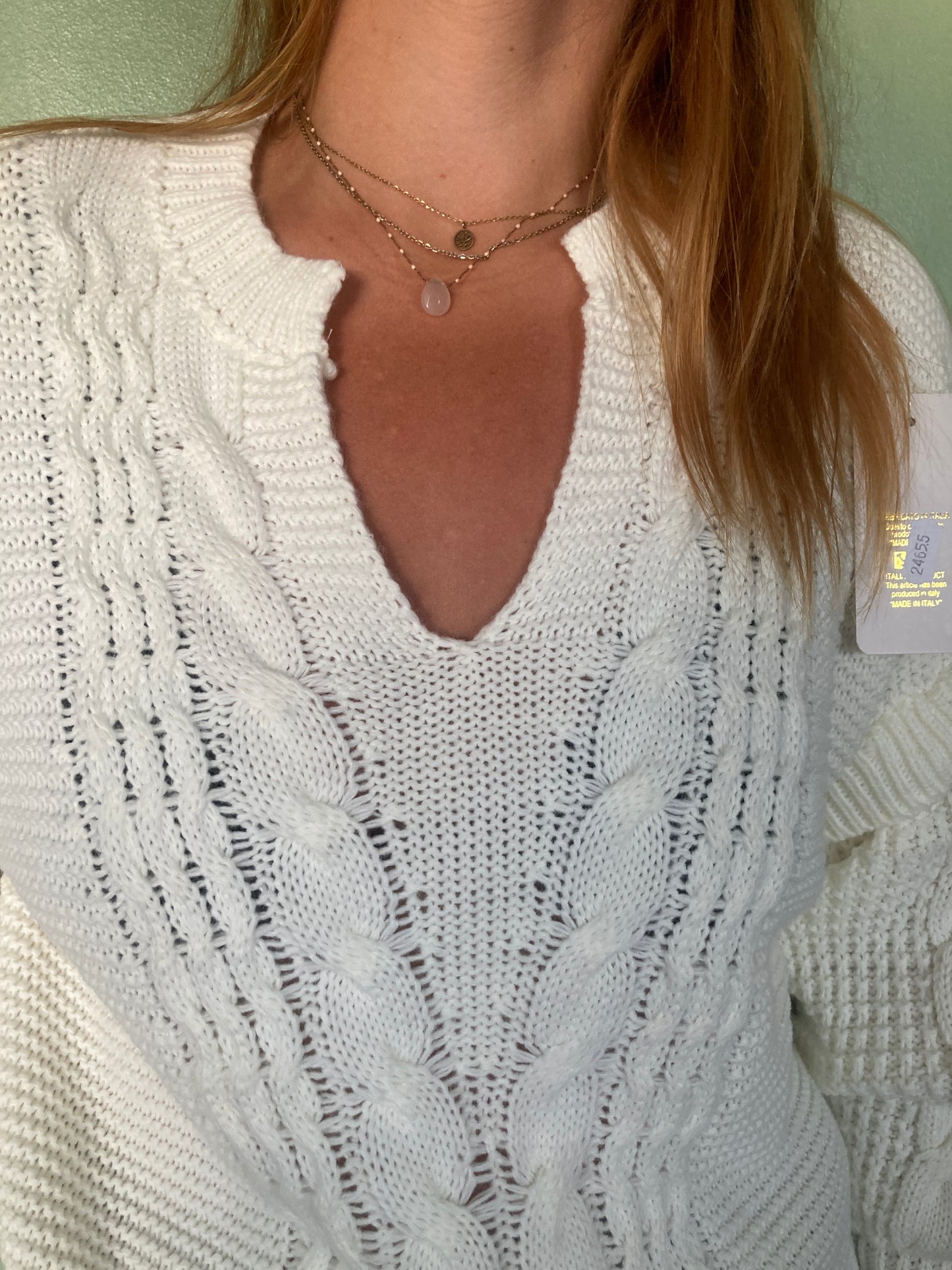 Pull en maille torsadée blanc crème