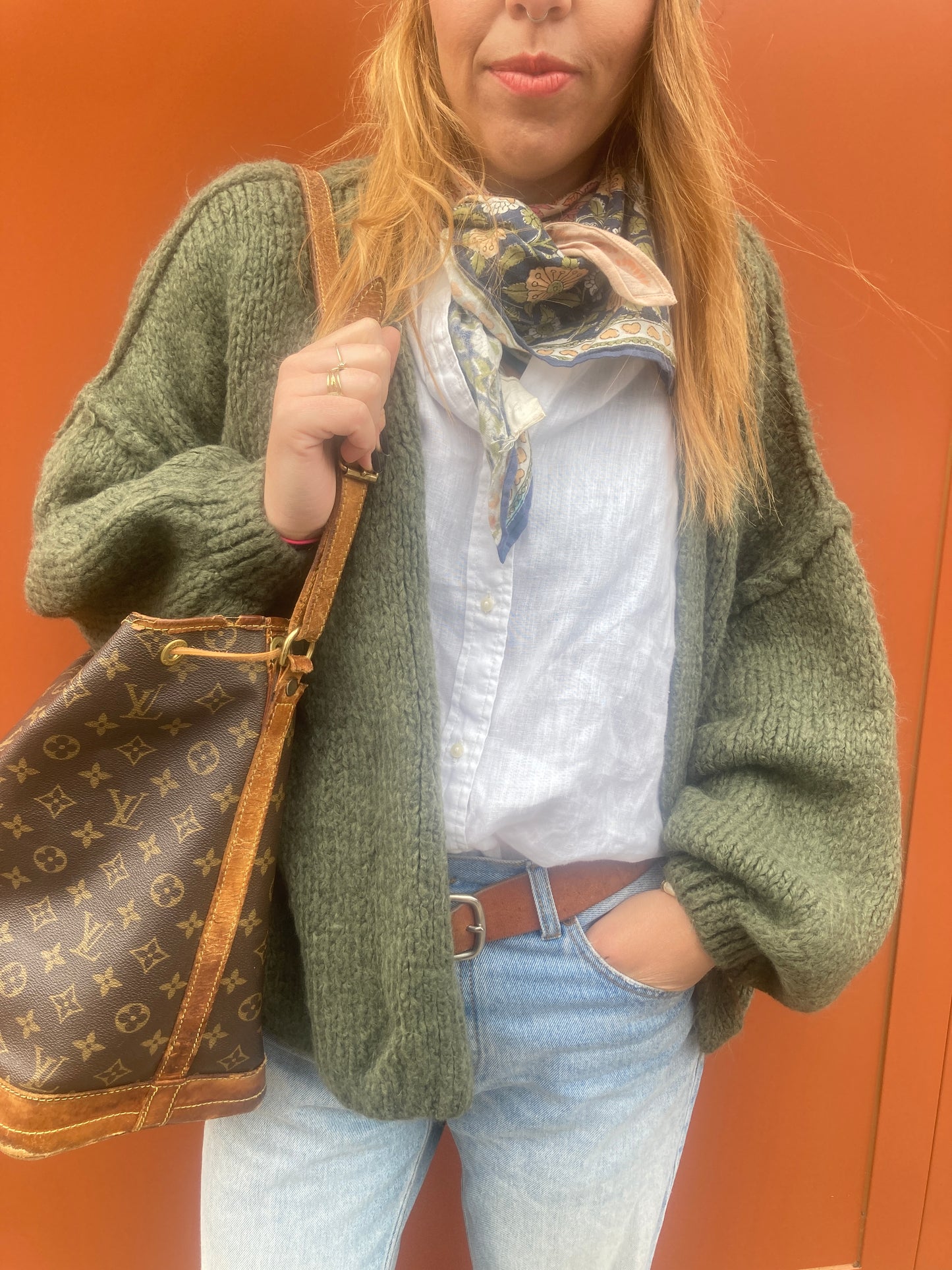 Cardigan en laine et mohair kaki