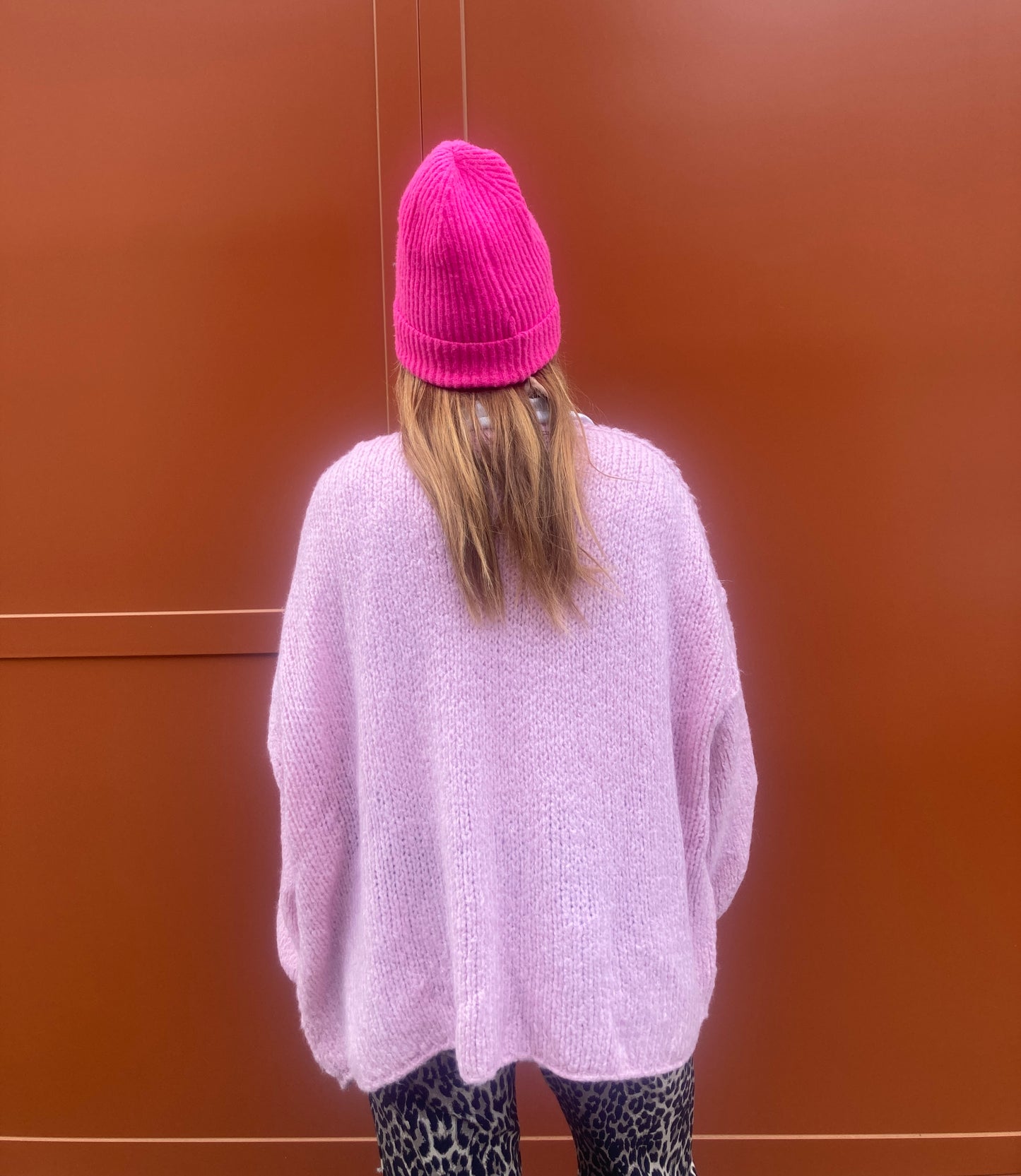 Cardigan en laine et mohair rose